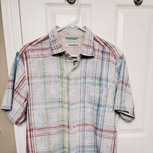 Tommy Bahama Reversible Plaid Short Sleeve Button-Up Shirt Size M
